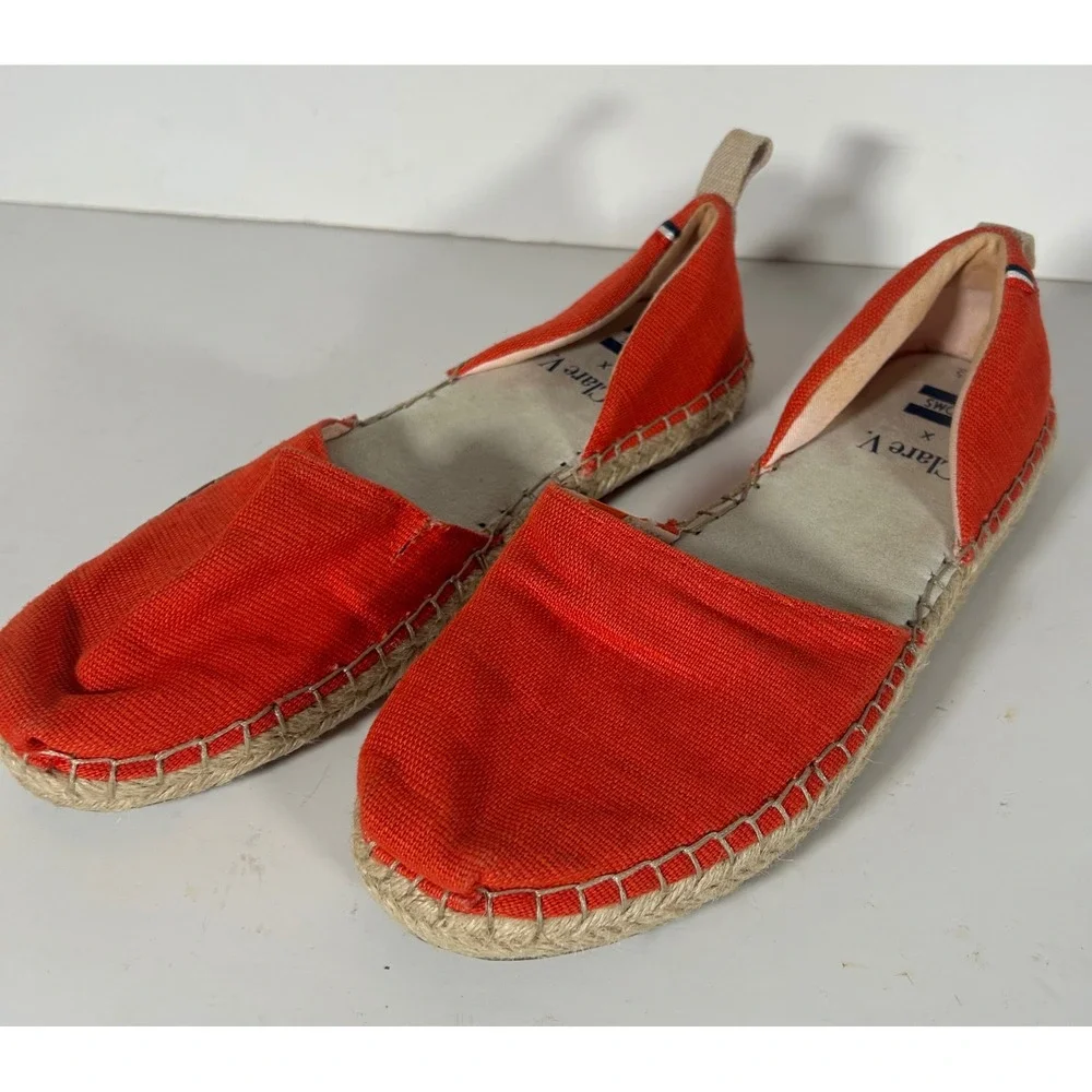 Clare V x TOMS Red Canvas Espadrille Slip On Flats Womens 7.5